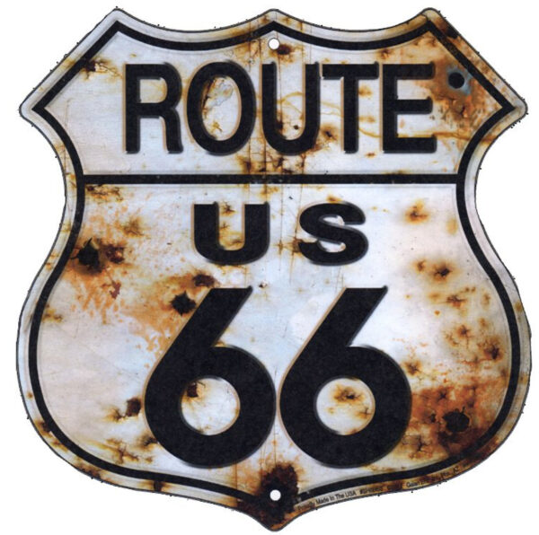 plaque déco américaine murale tole panneau de highway route 66 w/bullet holes
